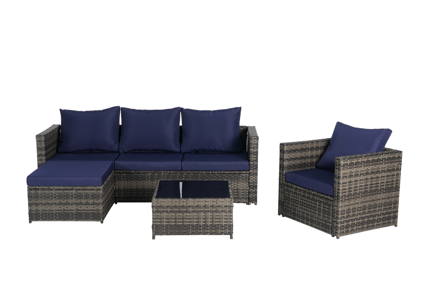 Outdoor Sectional Set PE Rattan Steel Dark Blue 4 Piece Seats 6 380 LB
