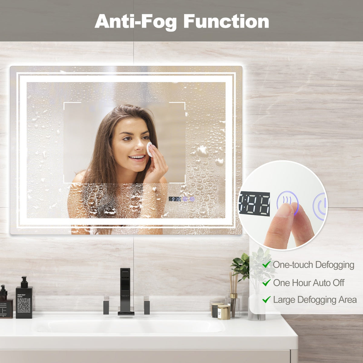 Defogging LED Bathroom Mirror with Memory Function and Anti-Fog