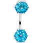 Aqua Gem Twin Flowers Double Mount Belly Ring