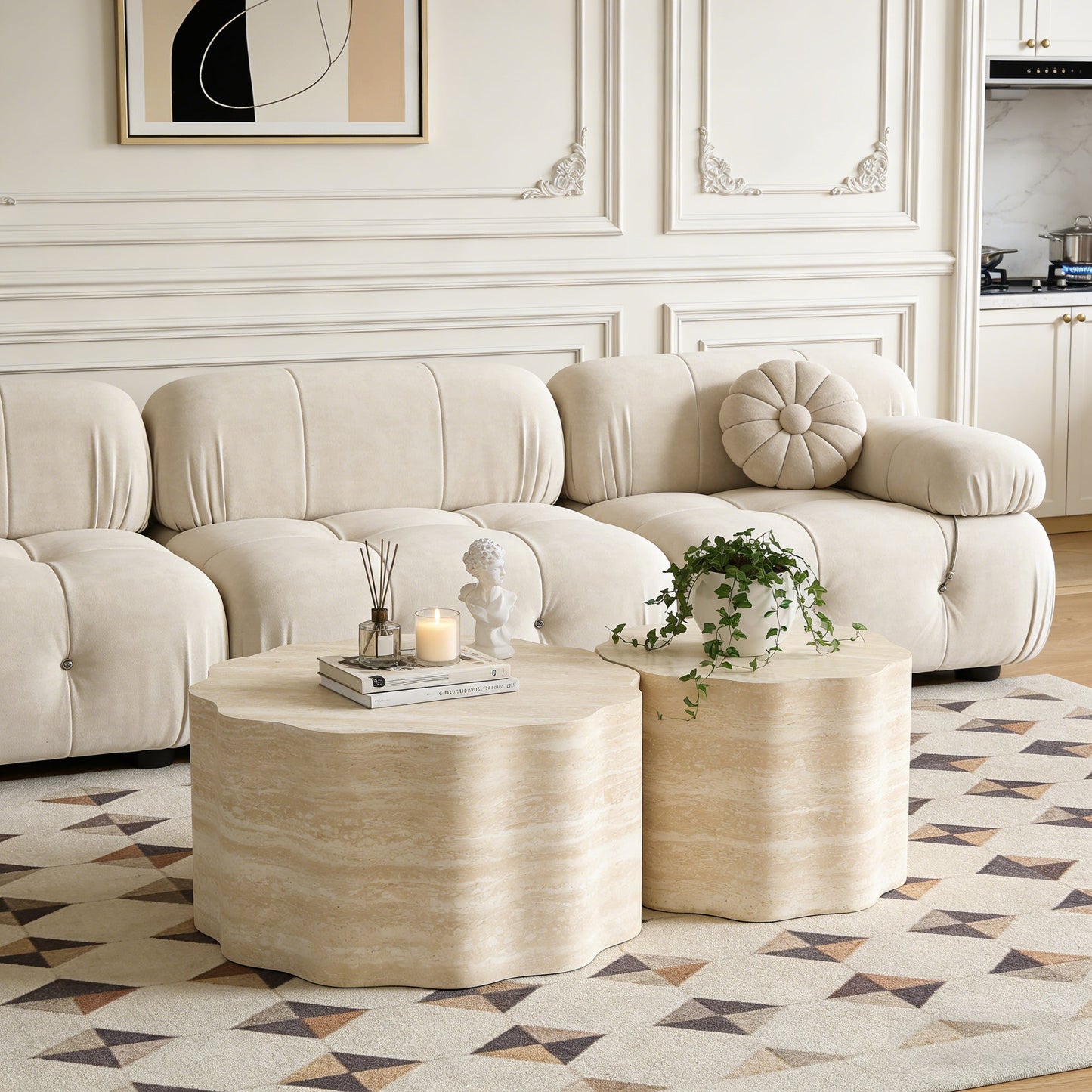 Set of 2 Round Coffee Side Tables, Faux Mars Pattern, Minimalist, Living Room