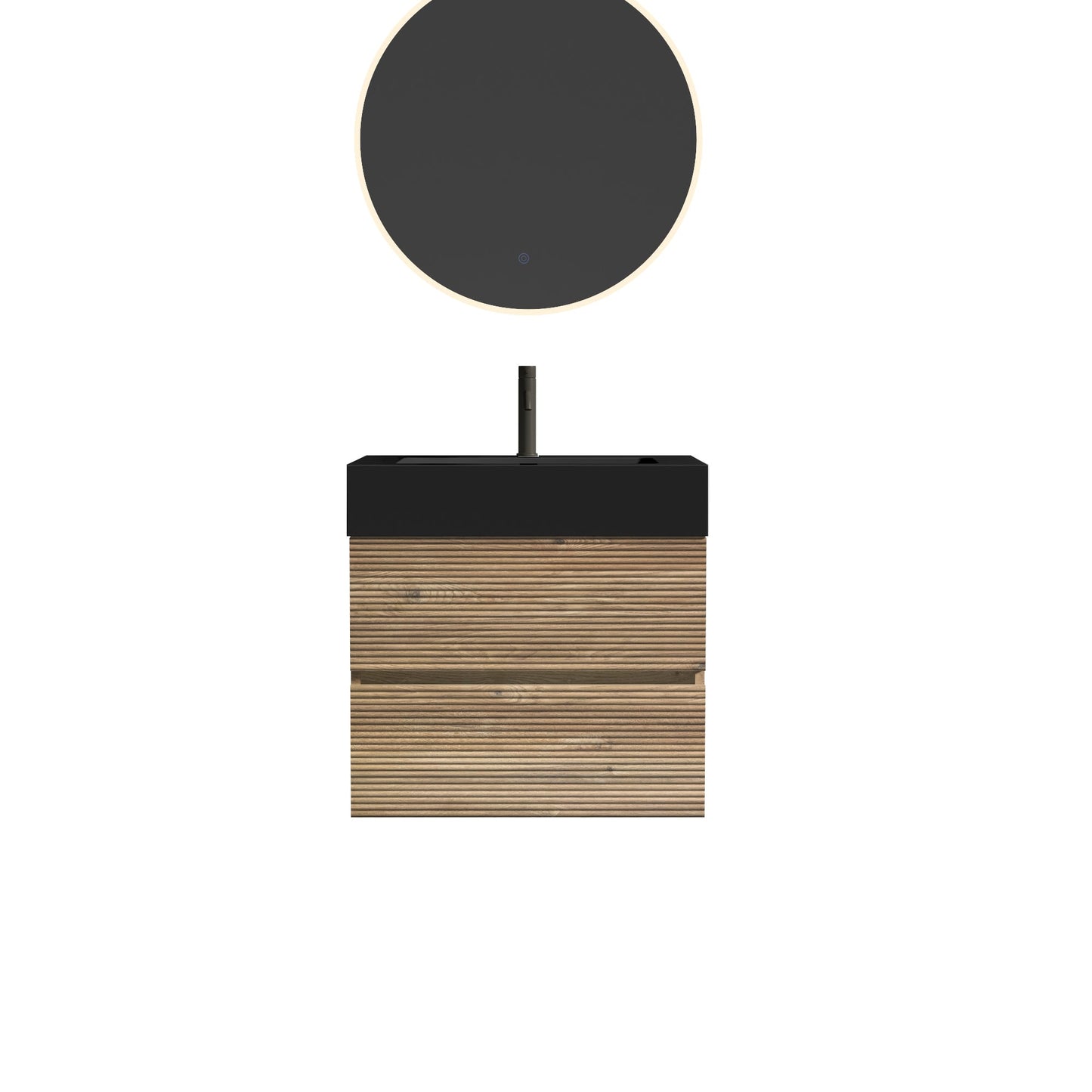 24' Floating Bathroom Vanity with Matte Black Quartz Sink and Oak Drawers