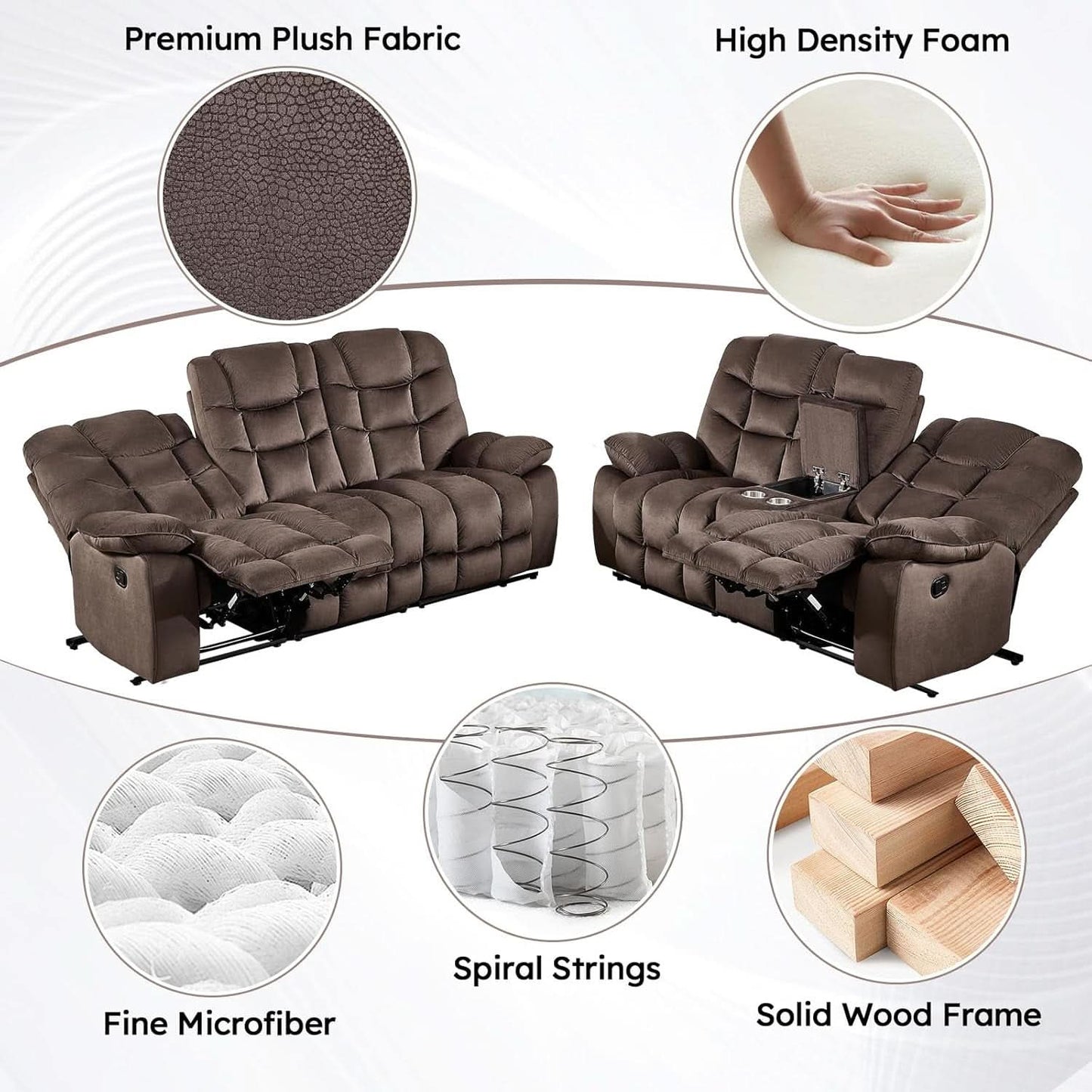 Brown 2 Piece Power Recliner Set With Massage And Heat