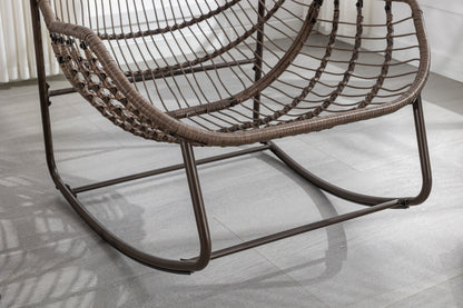 Outdoor Rocking Chair Rattan Steel White Cushion Oversized 250 LB