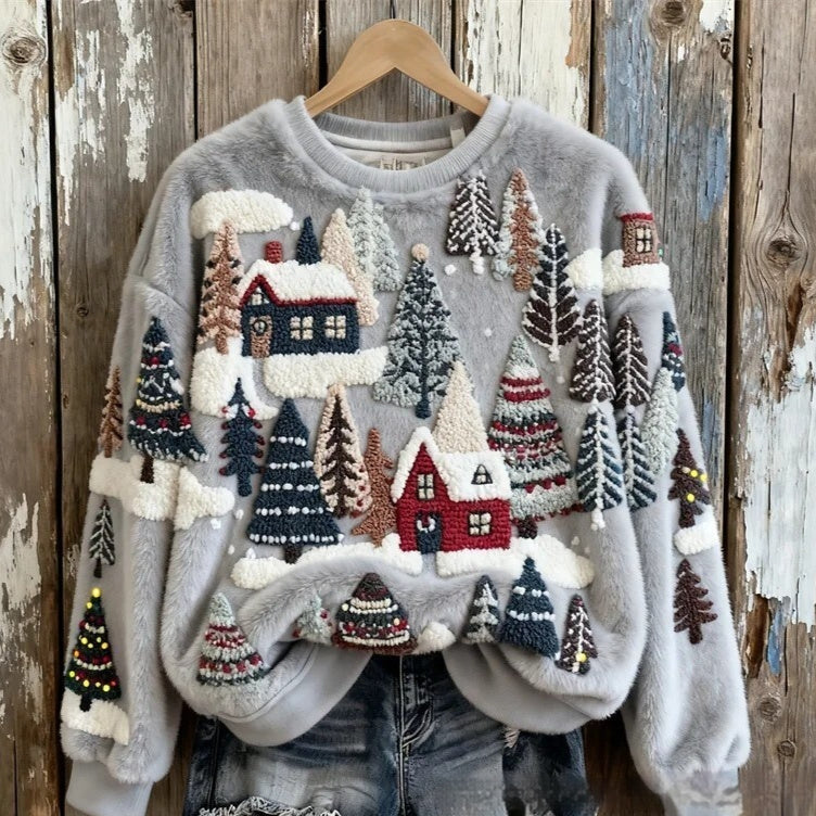 3D Digital-Print Flannel Slim-Fit Crew-Neck Sweatshirt