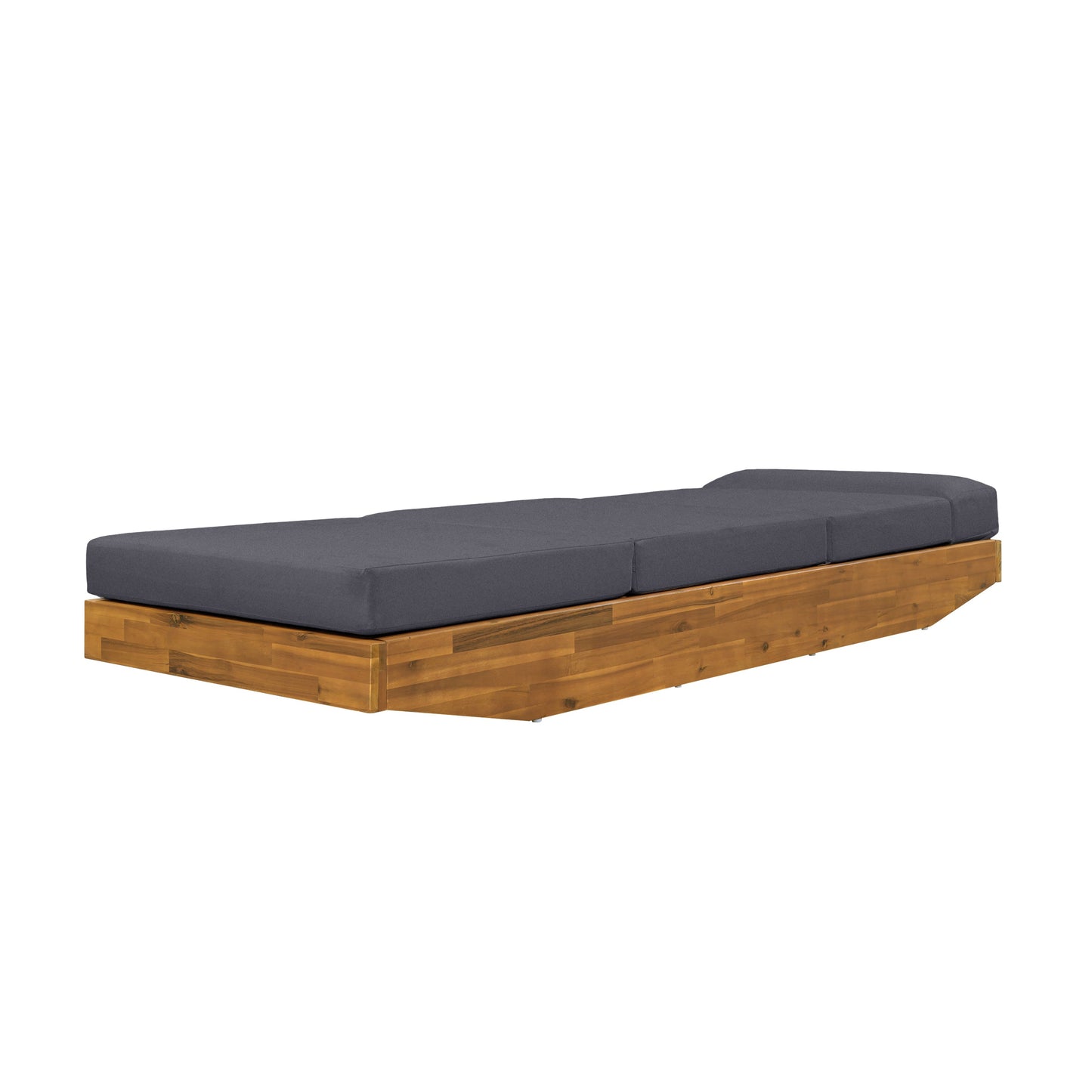 Outdoor Chaise Lounge Acacia Wood Teak Dark Gray Cushion Foldable 300 LB