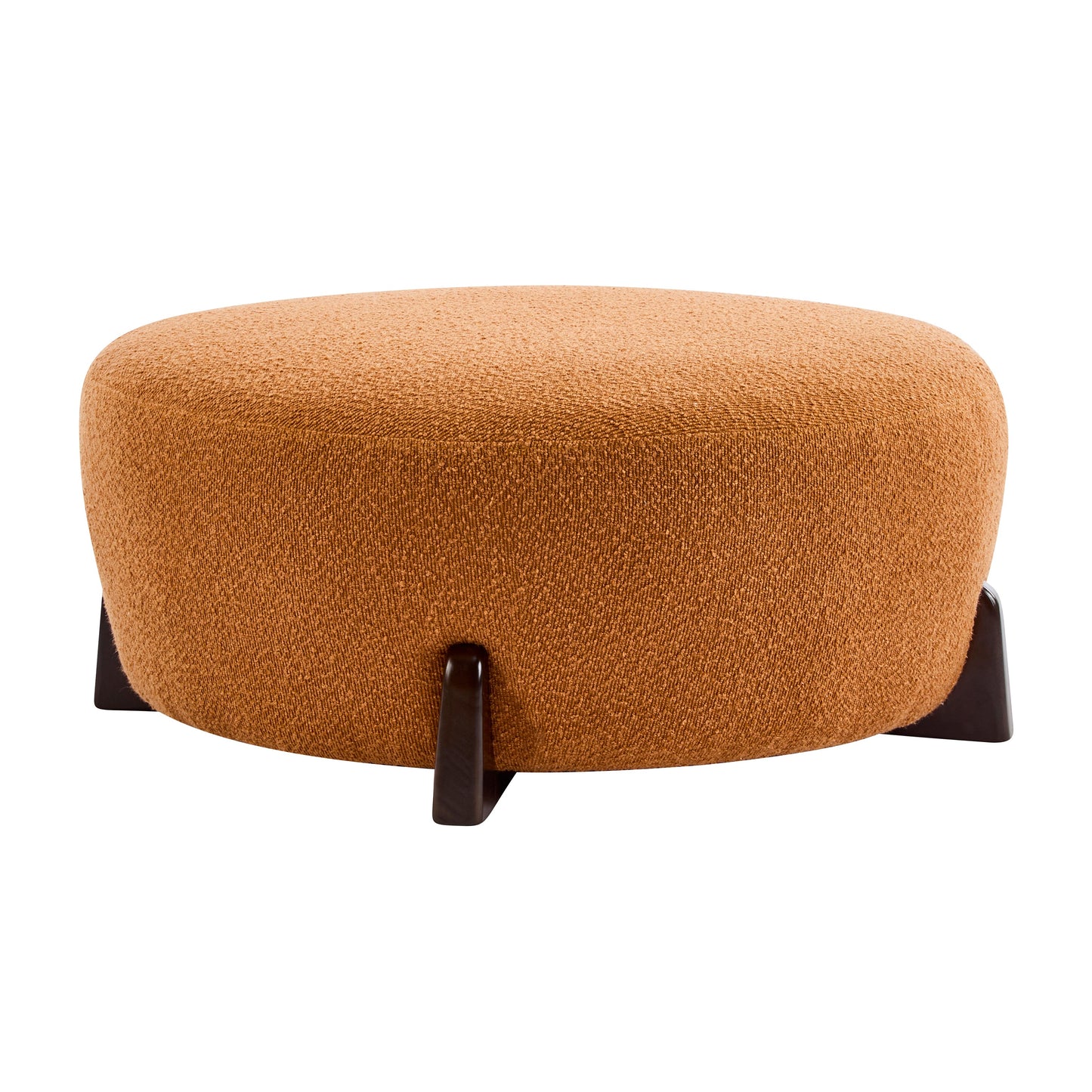 Modish Round Ottoman Boucle Top Splayed Rubberwood Legs, Pumpkin Orange