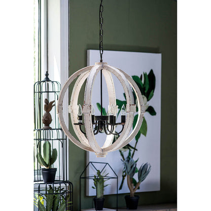 Chandelier 6-Light Wood Hanging Adjustable Chain Kitchen Dining Room