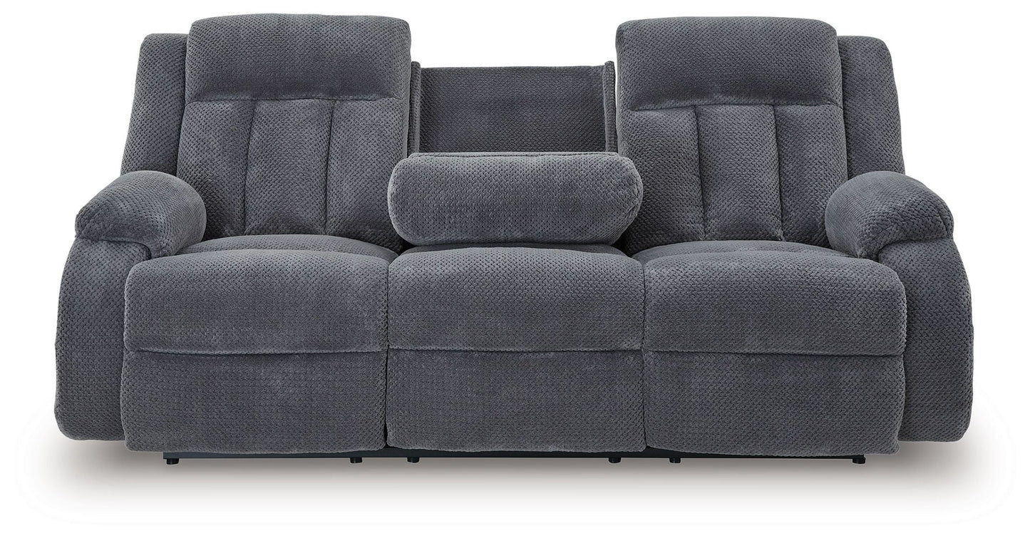 Observation - Reclining Power Sofa With Drop Down Table - Steel