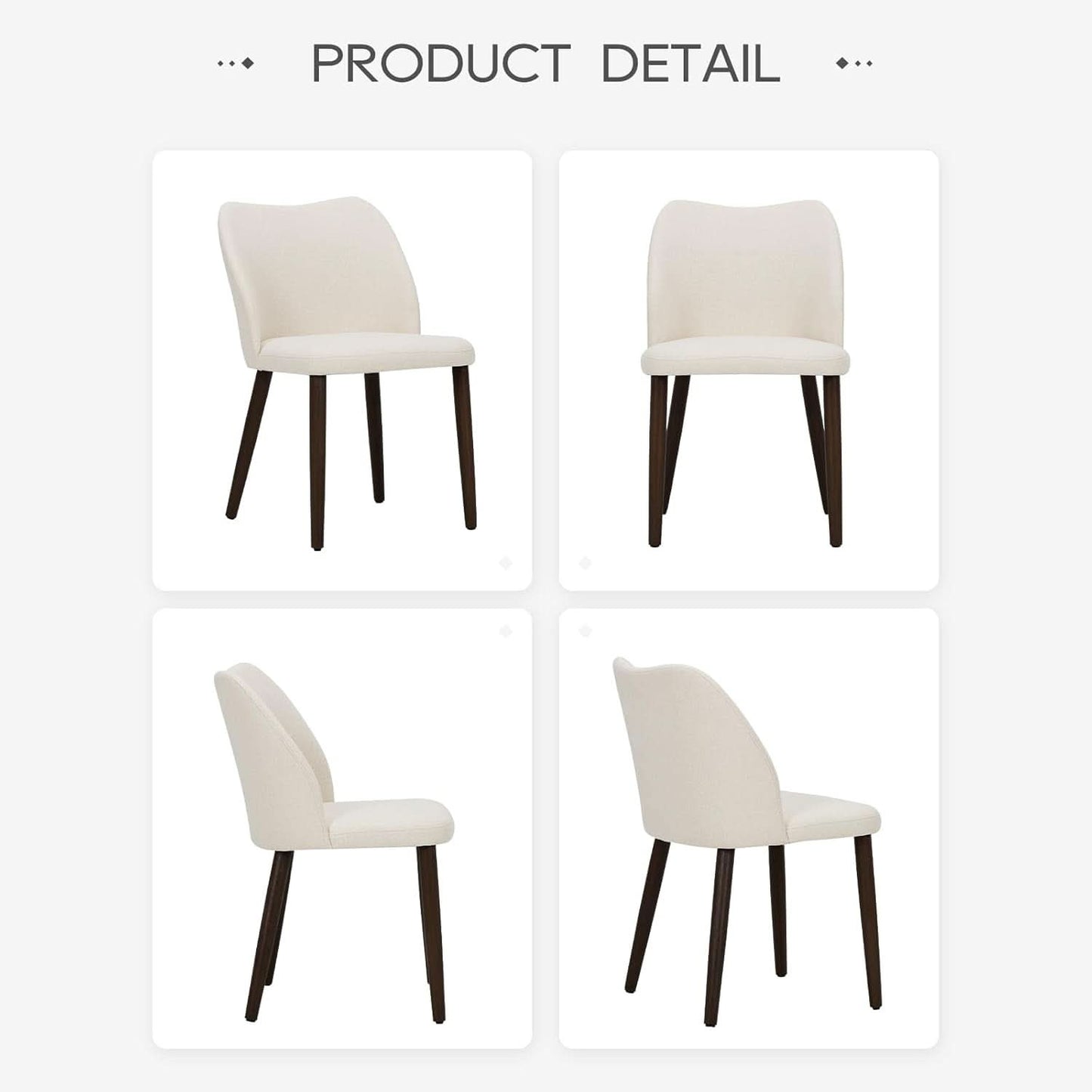 Upholstered Dining Chairs Pair Beige Fabric Wood Legs