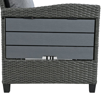 Outdoor Sectional Set PE Wicker Steel Gray 5 Piece L-Shape Seats 7