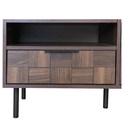 TV Stand Mid-Century Walnut MDF Soft-Close Doors Fits 85 In TV 78.7 In