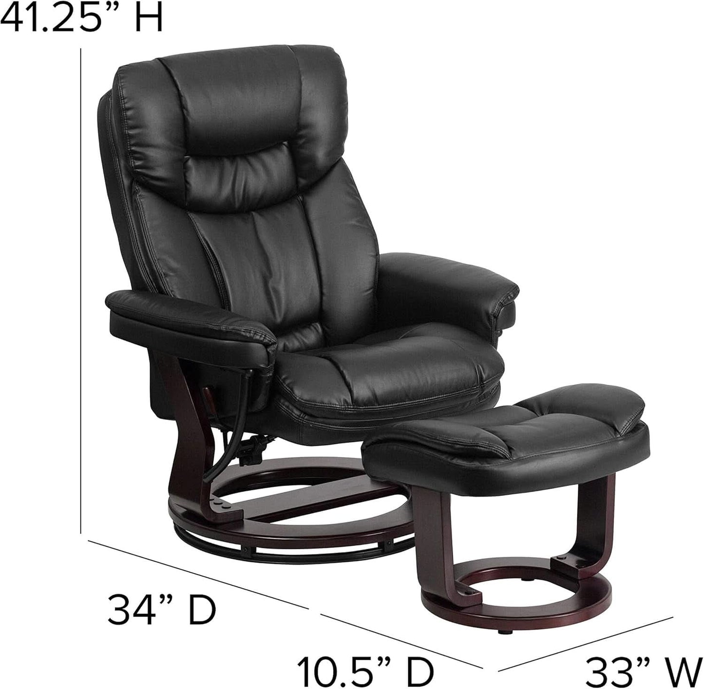 Leathersoft Upholstered Recliner With Ottoman Black