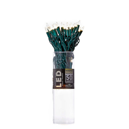 50-Light Warm White Miniature Clear LED String Light Set With Green Wire
