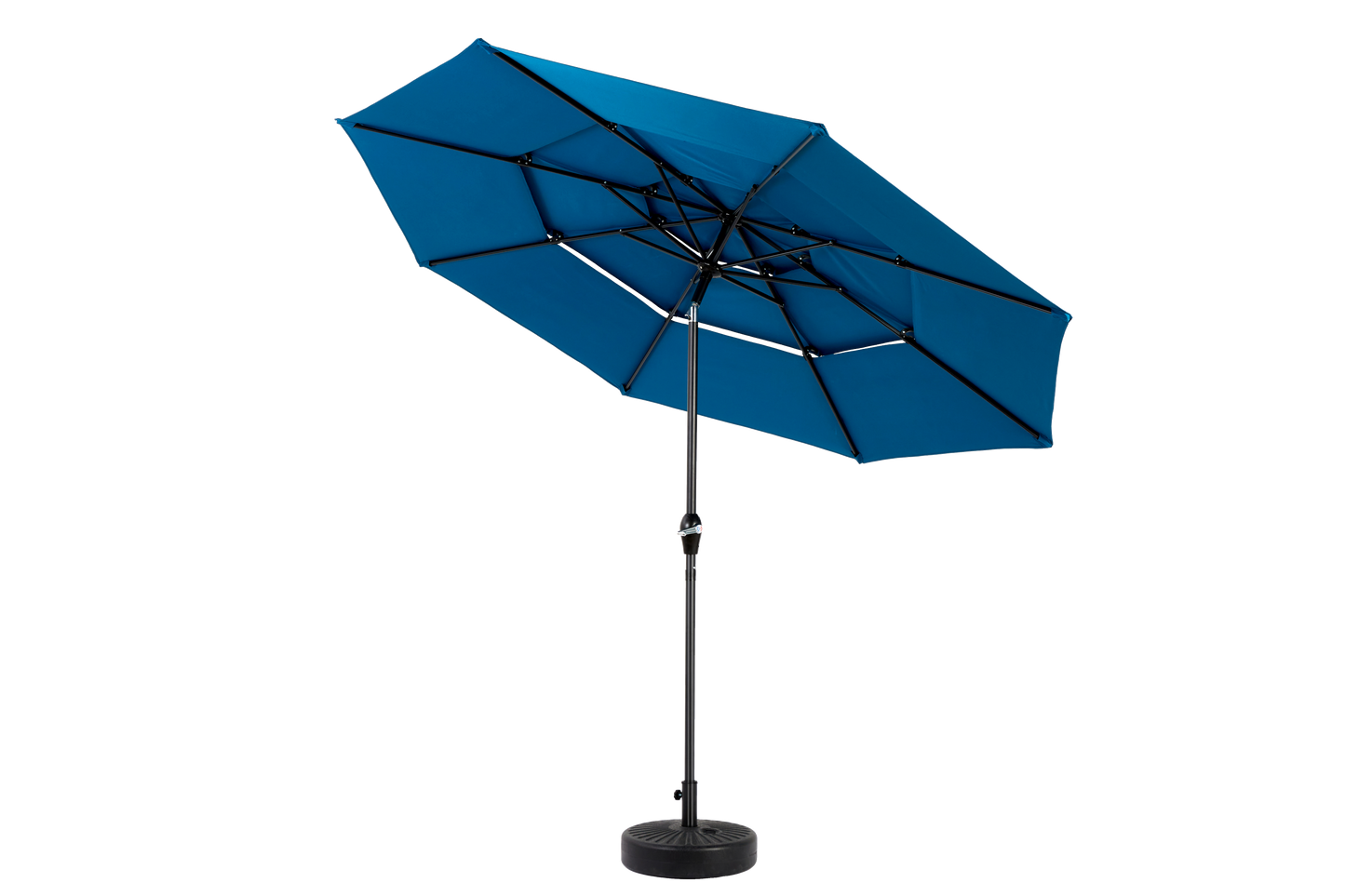 Patio Umbrella Auto Tilt 3 Tier Aluminum Dark Blue 10 Ft Crank