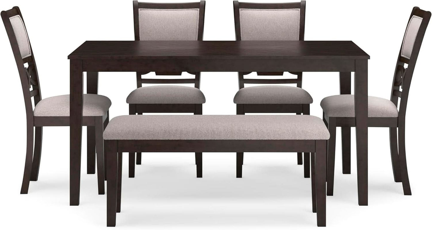Cherry Brown Transitional Table Set Cushioned Chairs