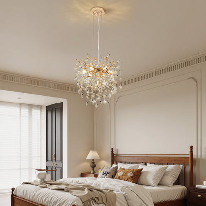 Chandelier Tree Branch Crystal Gold 7-Light Modern 18 In Living Dining