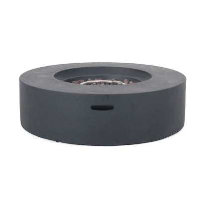 Modern Lightweight Concrete Circular Fire Pit 50000 BTU, Dark Gray