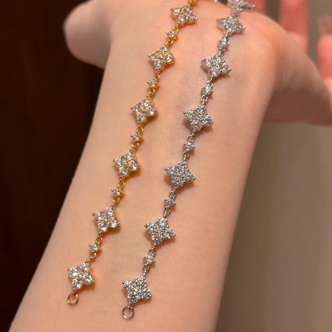 Full Pave Clear Simulated Zirconia Star Adjustable Bracelet Gold Silver Tone Stackable Women Daily Hand Ornaments