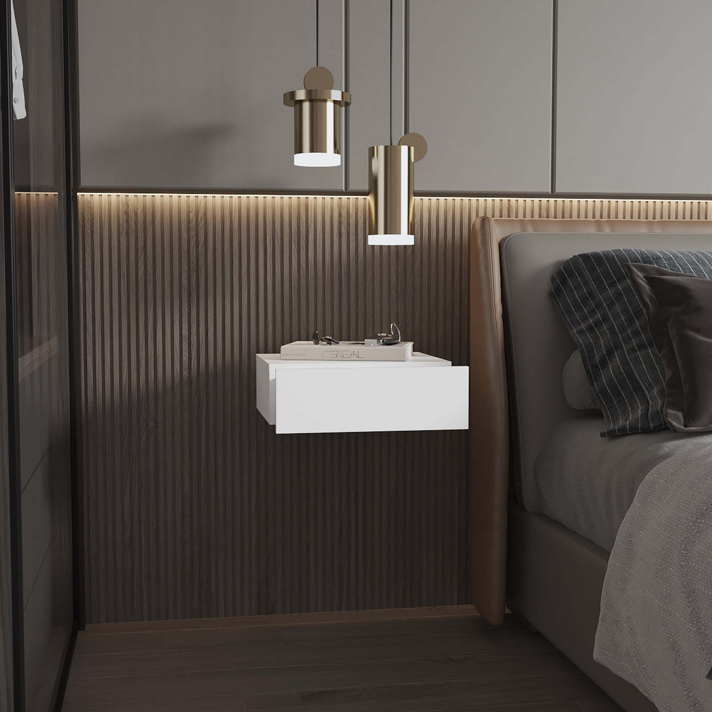 White Wall-Mounted Floating Nightstand