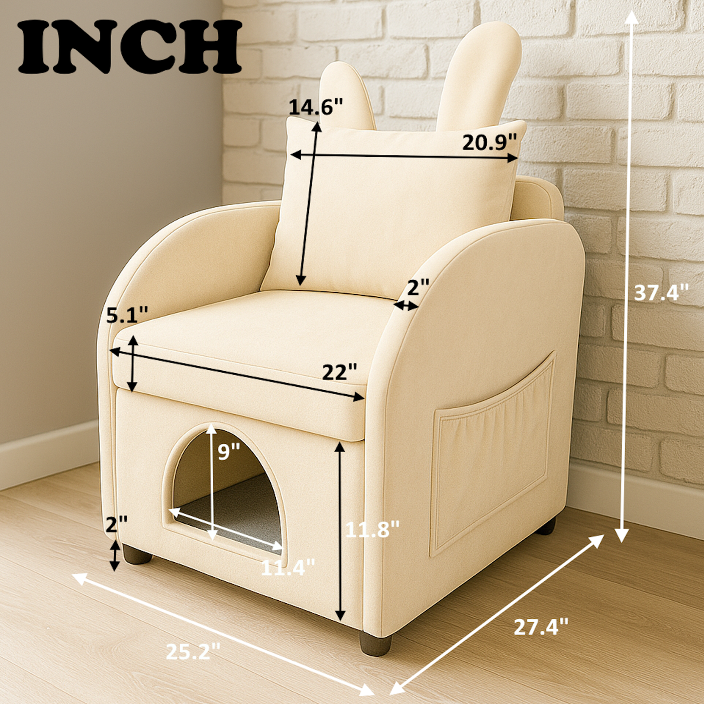 Bunny Ear Velvet Accent Chair Pet Hideaway 27x25x37