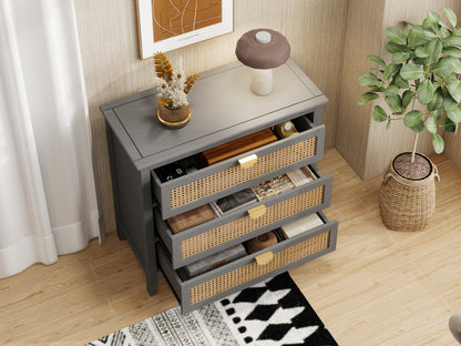 3-Drawer Cabinet - Natural Rattan - Suitable for Bedroom, Living Room, or Study