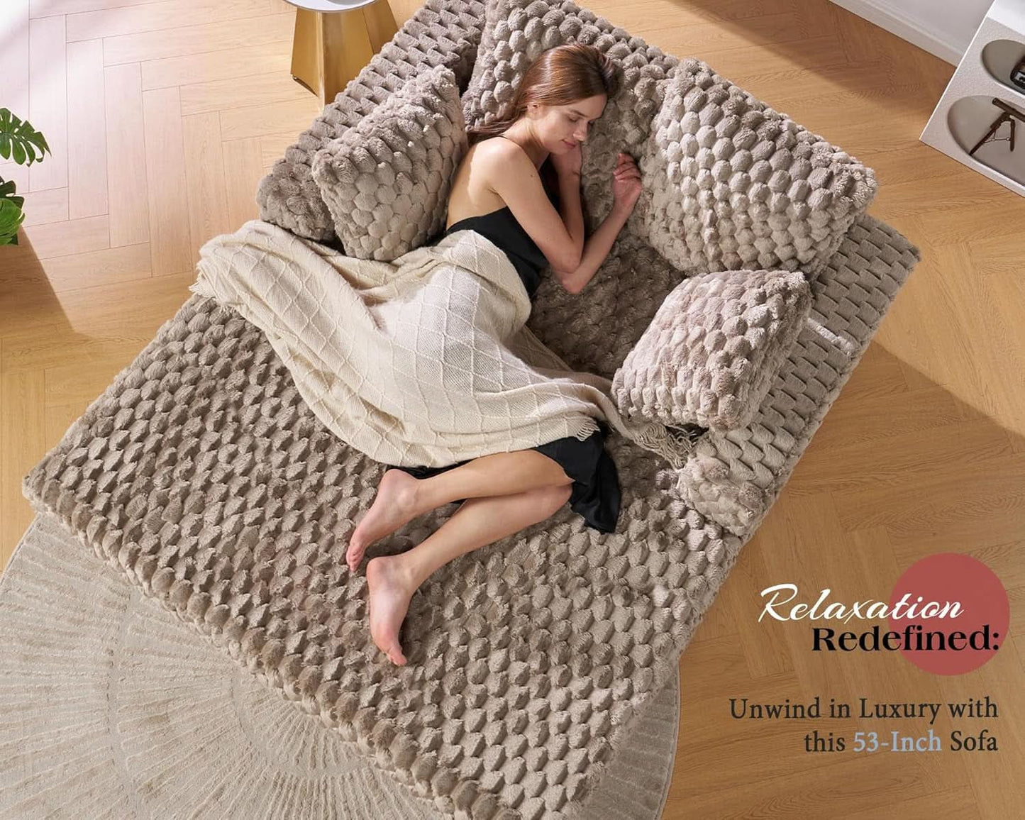 Brown Plush Sleeper Chair 53Inch Chaise Lounge With Pillows