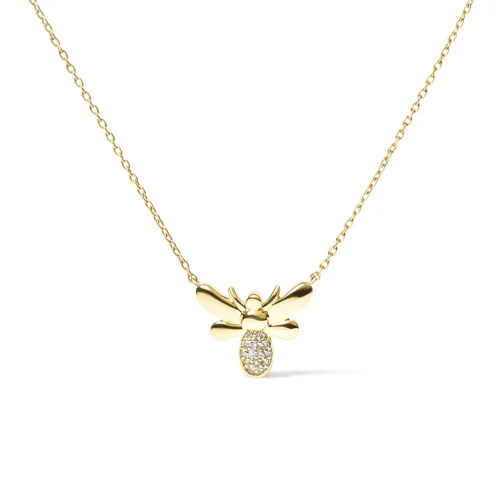 Diamond Pavé Bumble Bee Pendant Necklace in 10K Yellow Gold 18 Inch