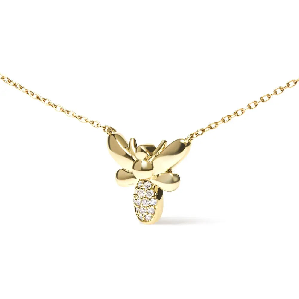 Diamond Pavé Bumble Bee Pendant Necklace in 10K Yellow Gold 18 Inch