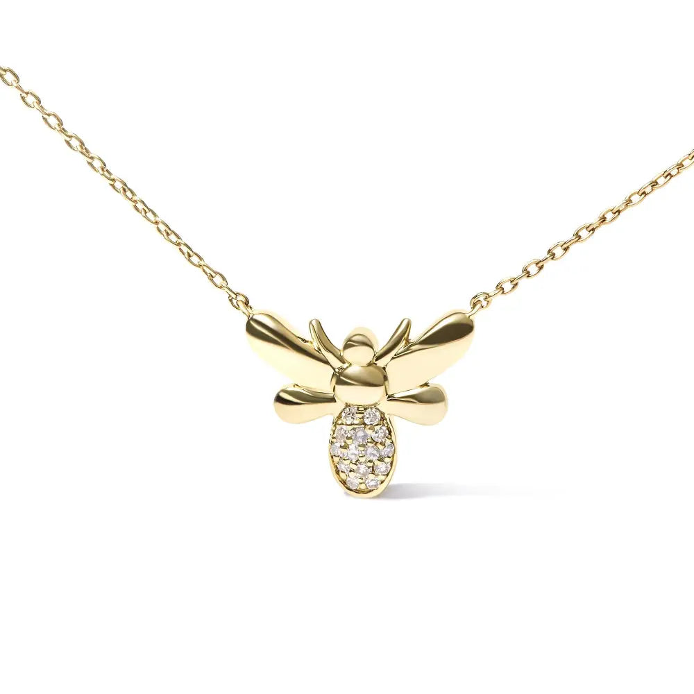 Diamond Pavé Bumble Bee Pendant Necklace in 10K Yellow Gold 18 Inch