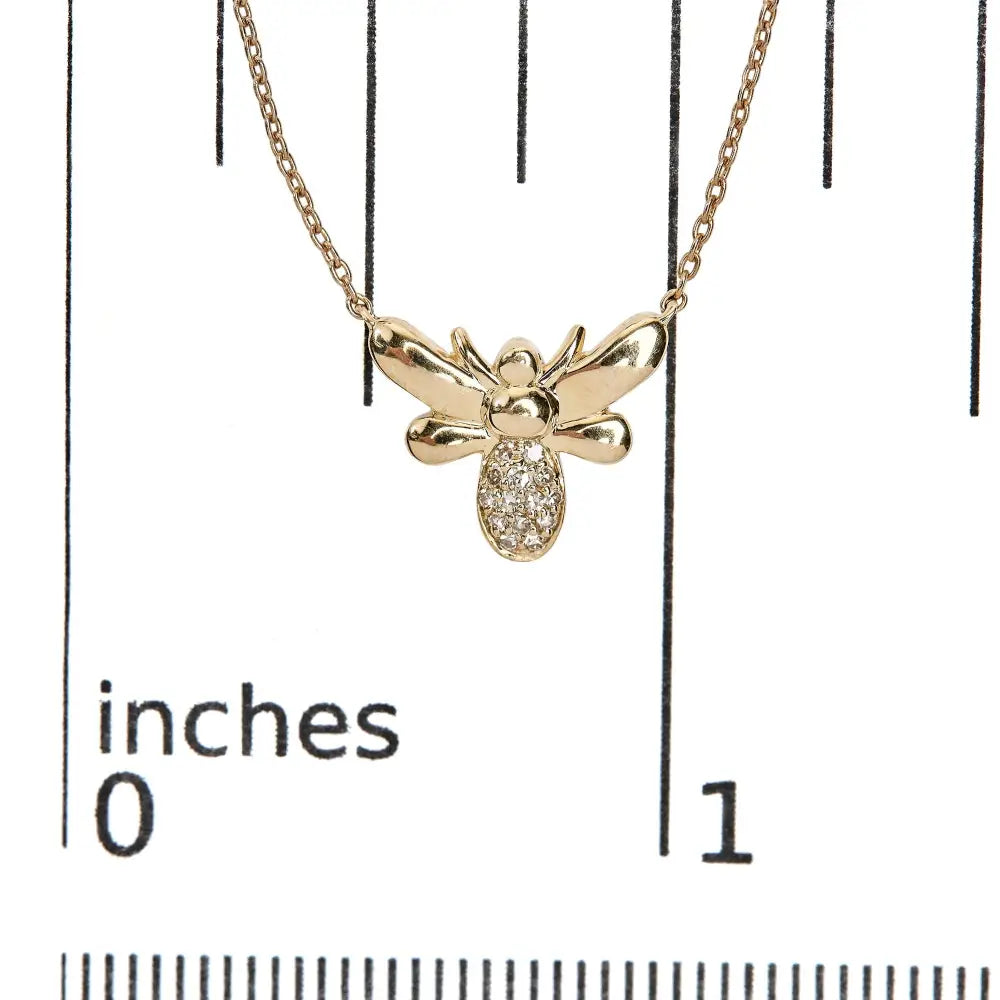 Diamond Pavé Bumble Bee Pendant Necklace in 10K Yellow Gold 18 Inch
