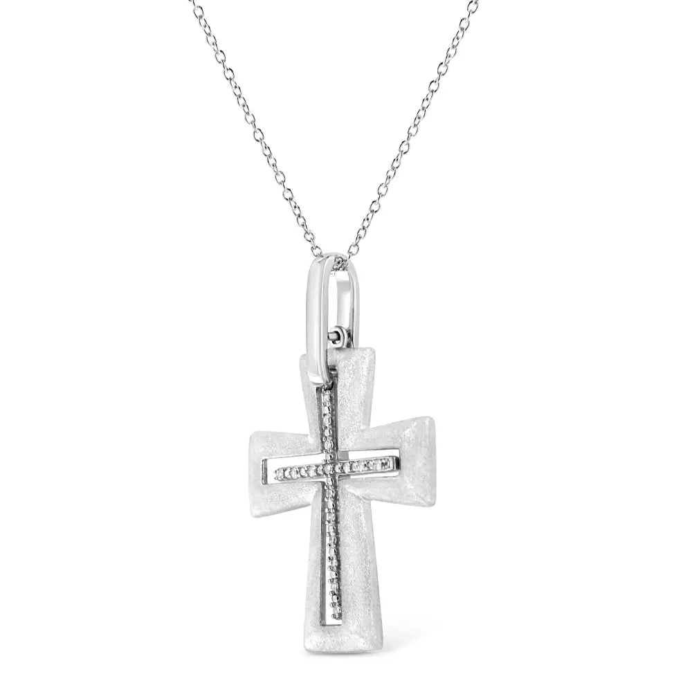 Sterling Silver Cross Pendant with 1/20 cttw Natural Diamonds 18 Inch Chain