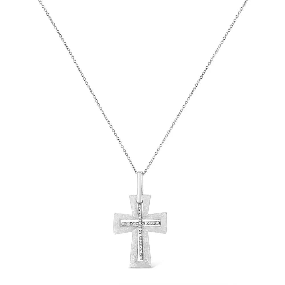Sterling Silver Cross Pendant with 1/20 cttw Natural Diamonds 18 Inch Chain