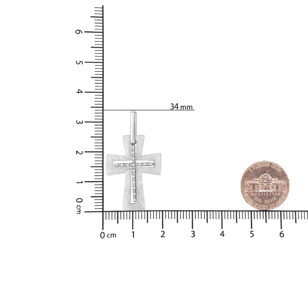 Sterling Silver Cross Pendant with 1/20 cttw Natural Diamonds 18 Inch Chain