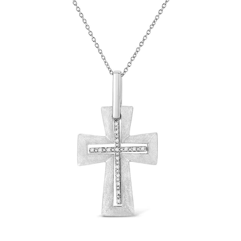 Sterling Silver Cross Pendant with 1/20 cttw Natural Diamonds 18 Inch Chain