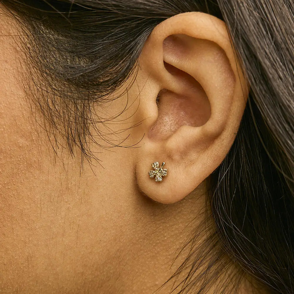 Diamond Accent Four Leaf Clover Stud Earrings in 10K Yellow Gold
