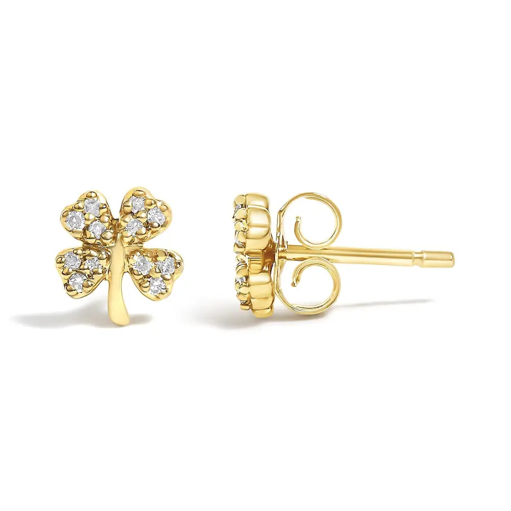 Diamond Accent Four Leaf Clover Stud Earrings in 10K Yellow Gold