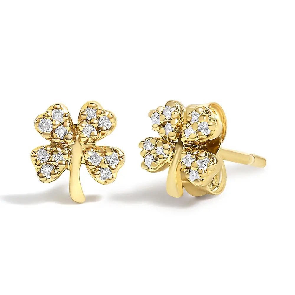 Diamond Accent Four Leaf Clover Stud Earrings in 10K Yellow Gold