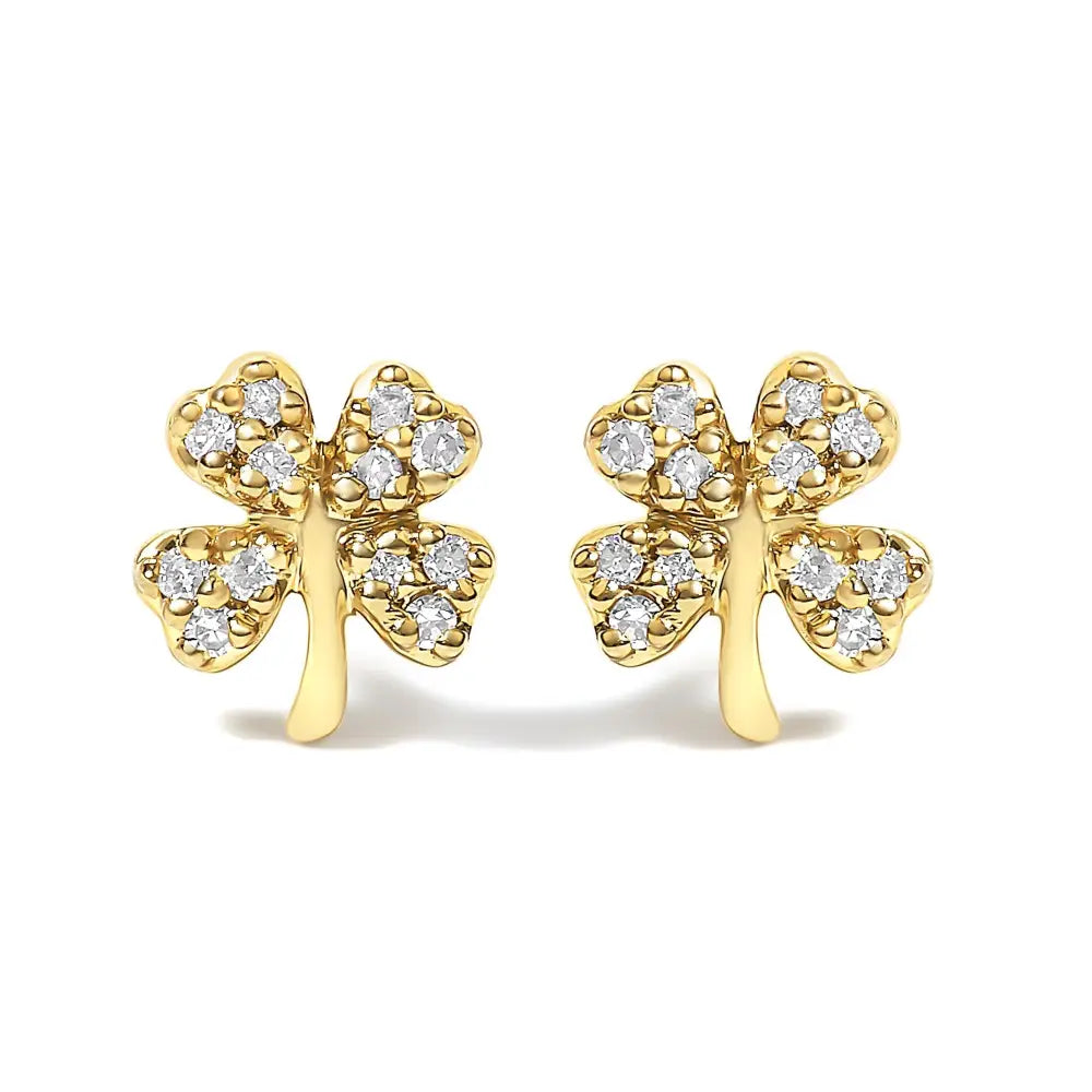 Diamond Accent Four Leaf Clover Stud Earrings in 10K Yellow Gold