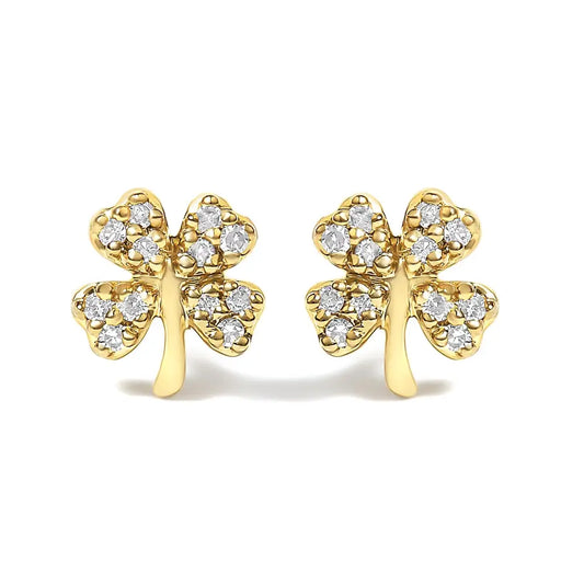 Diamond Accent Four Leaf Clover Stud Earrings in 10K Yellow Gold