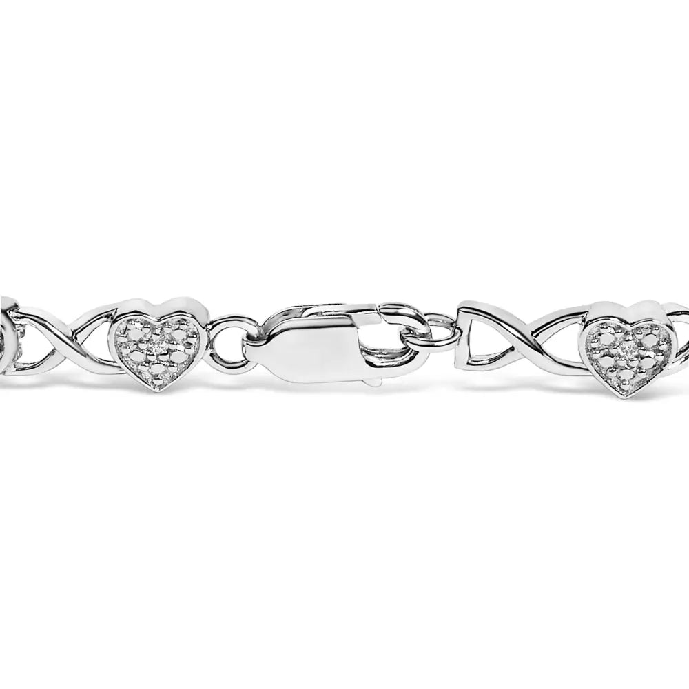 Diamond Accent Heart Link Bracelet in .925 Sterling Silver 7.25