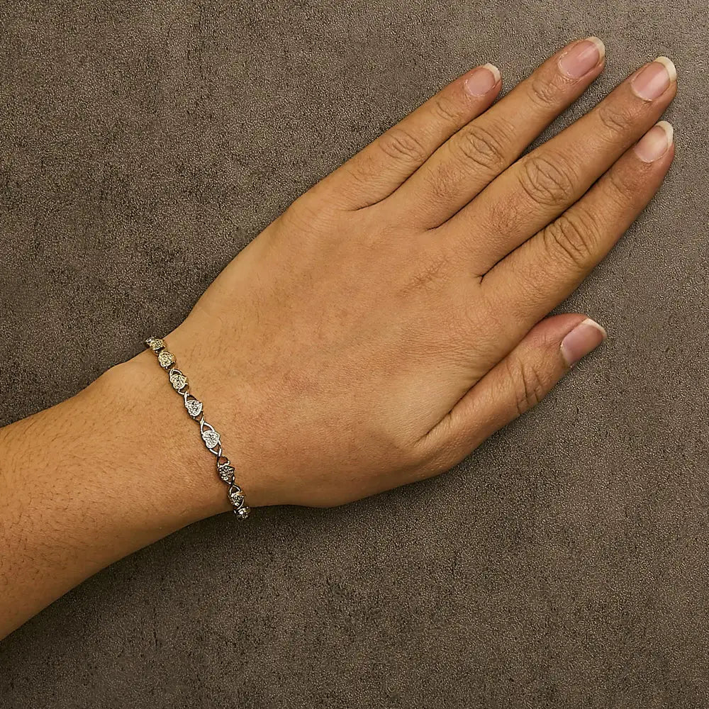 Diamond Accent Heart Link Bracelet in .925 Sterling Silver 7.25