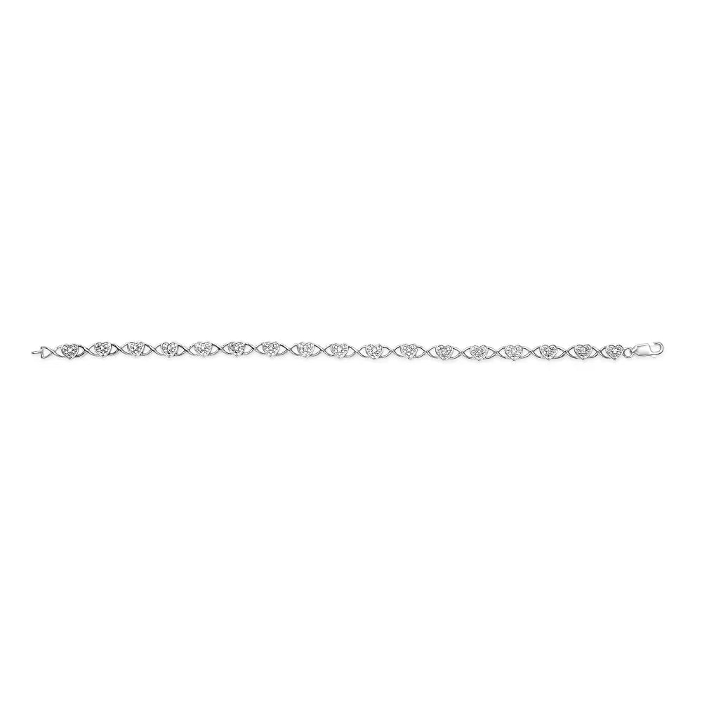 Diamond Accent Heart Link Bracelet in .925 Sterling Silver 7.25