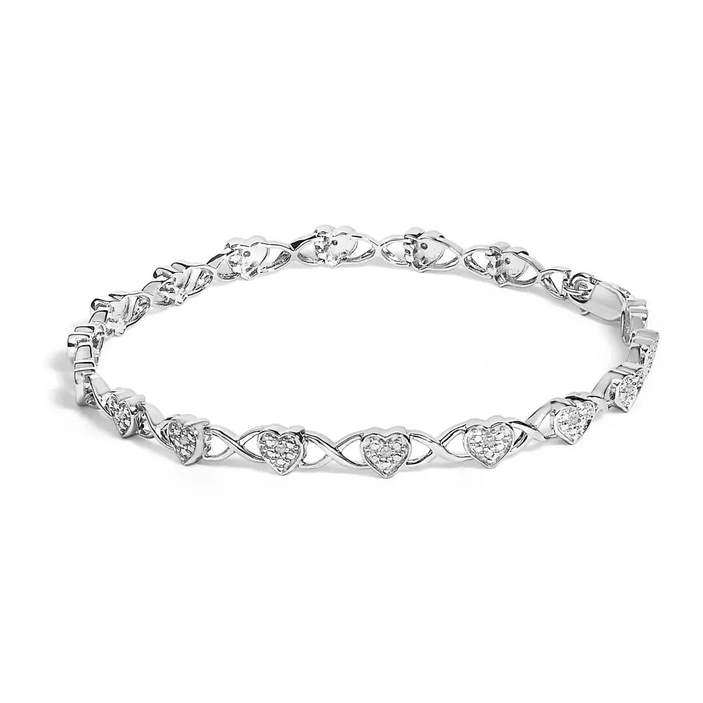 Diamond Accent Heart Link Bracelet in .925 Sterling Silver 7.25