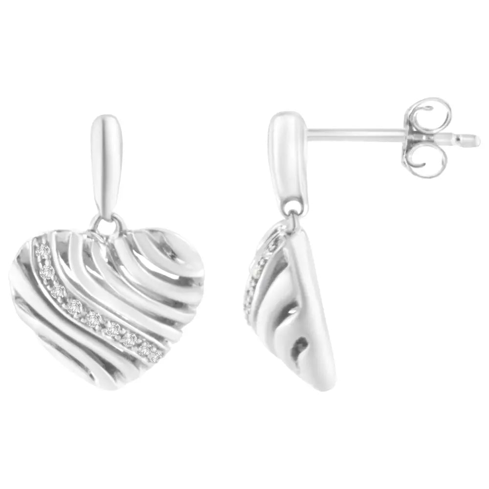 Sterling Silver 1/10 cttw Diamond Pavé Puff Heart Earrings