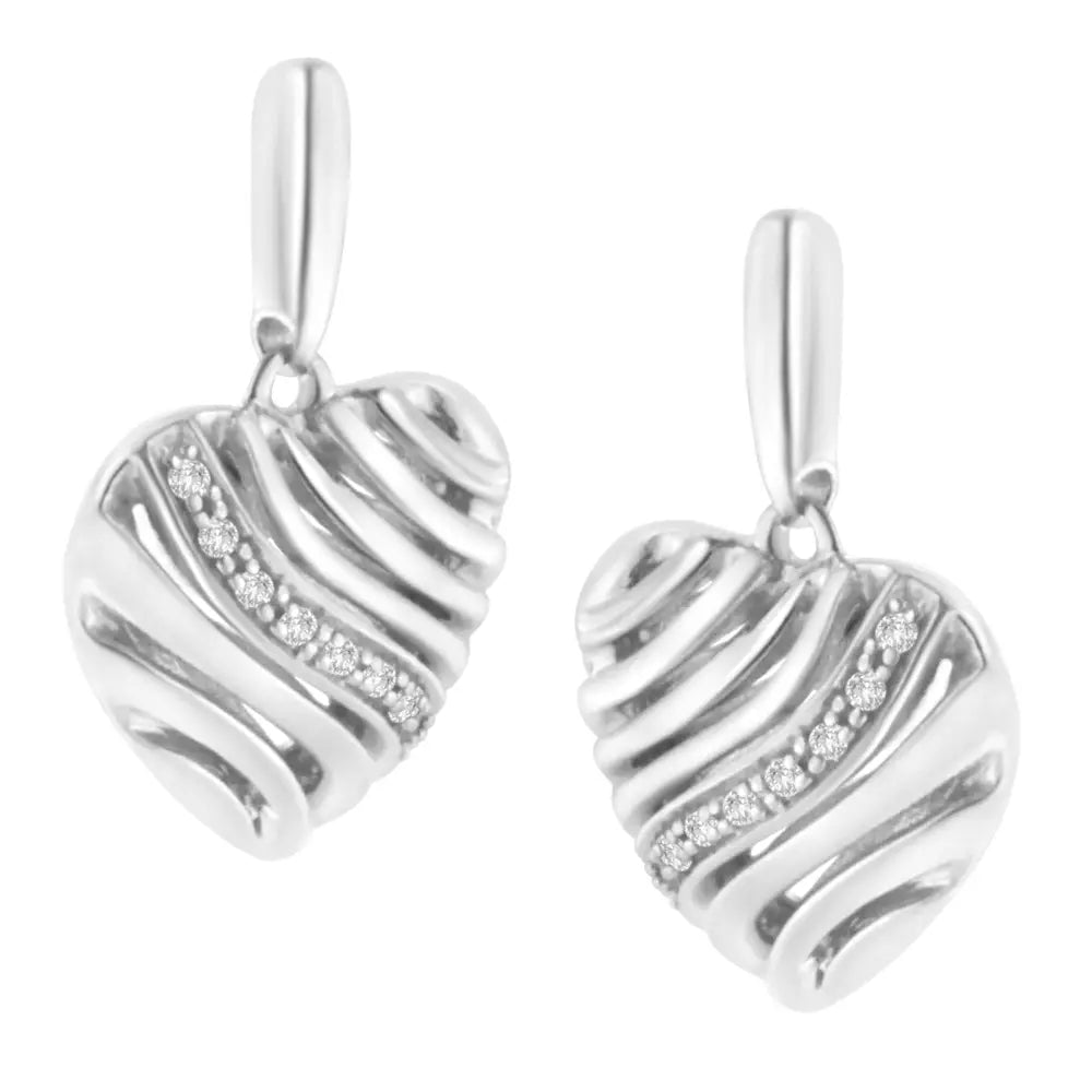 Sterling Silver 1/10 cttw Diamond Pavé Puff Heart Earrings