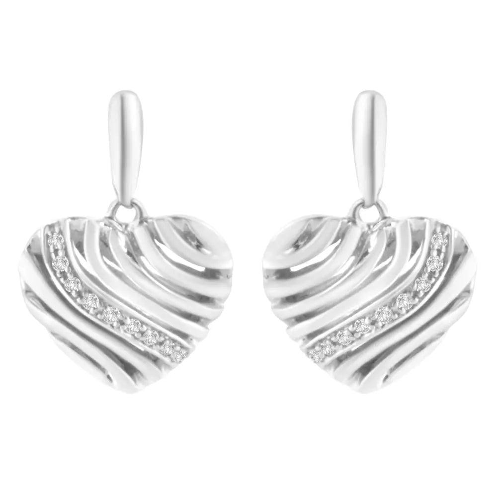 Sterling Silver 1/10 cttw Diamond Pavé Puff Heart Earrings