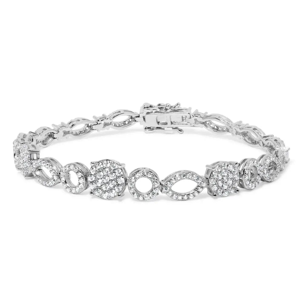 Diamond Alternating Circle & Marquise Link Bracelet in 10K White Gold – 3.00 Cttw