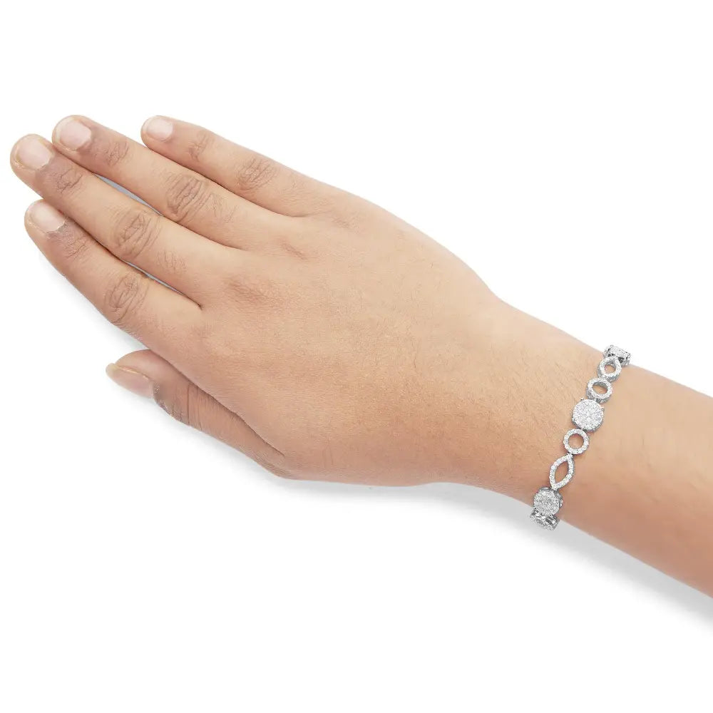 Diamond Alternating Circle & Marquise Link Bracelet in 10K White Gold – 3.00 Cttw