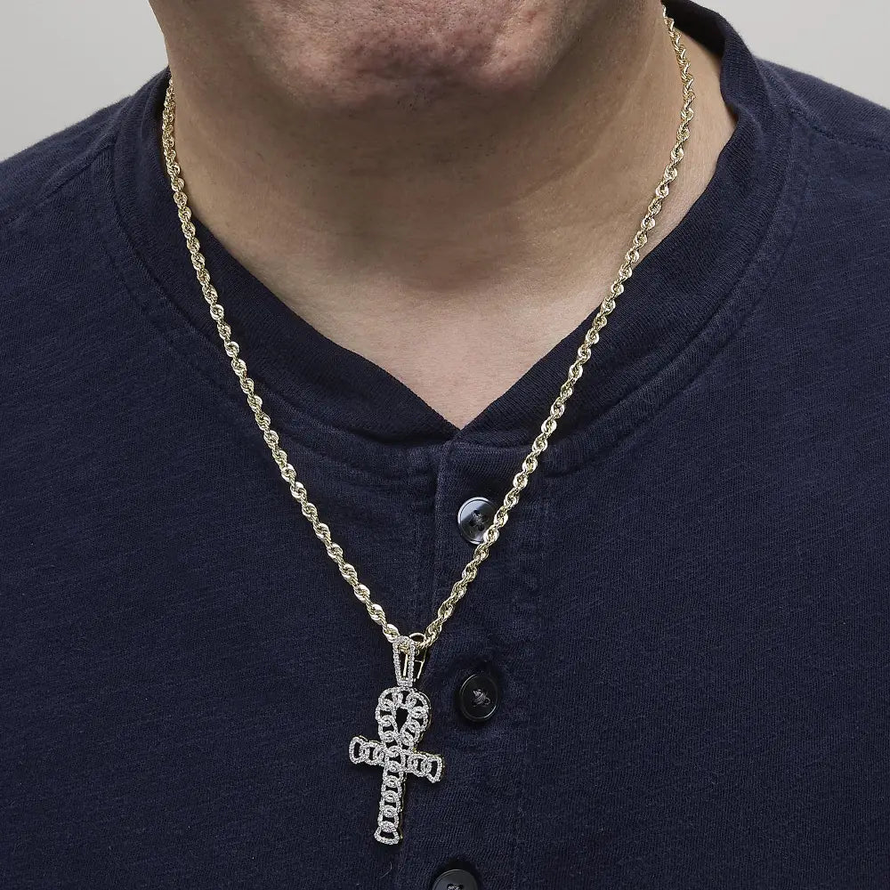 Diamond Ankh Cross Pendant in 10K Yellow Gold – 1.00 Cttw