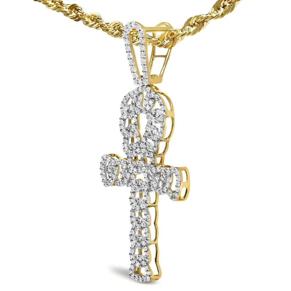 Diamond Ankh Cross Pendant in 10K Yellow Gold – 1.00 Cttw